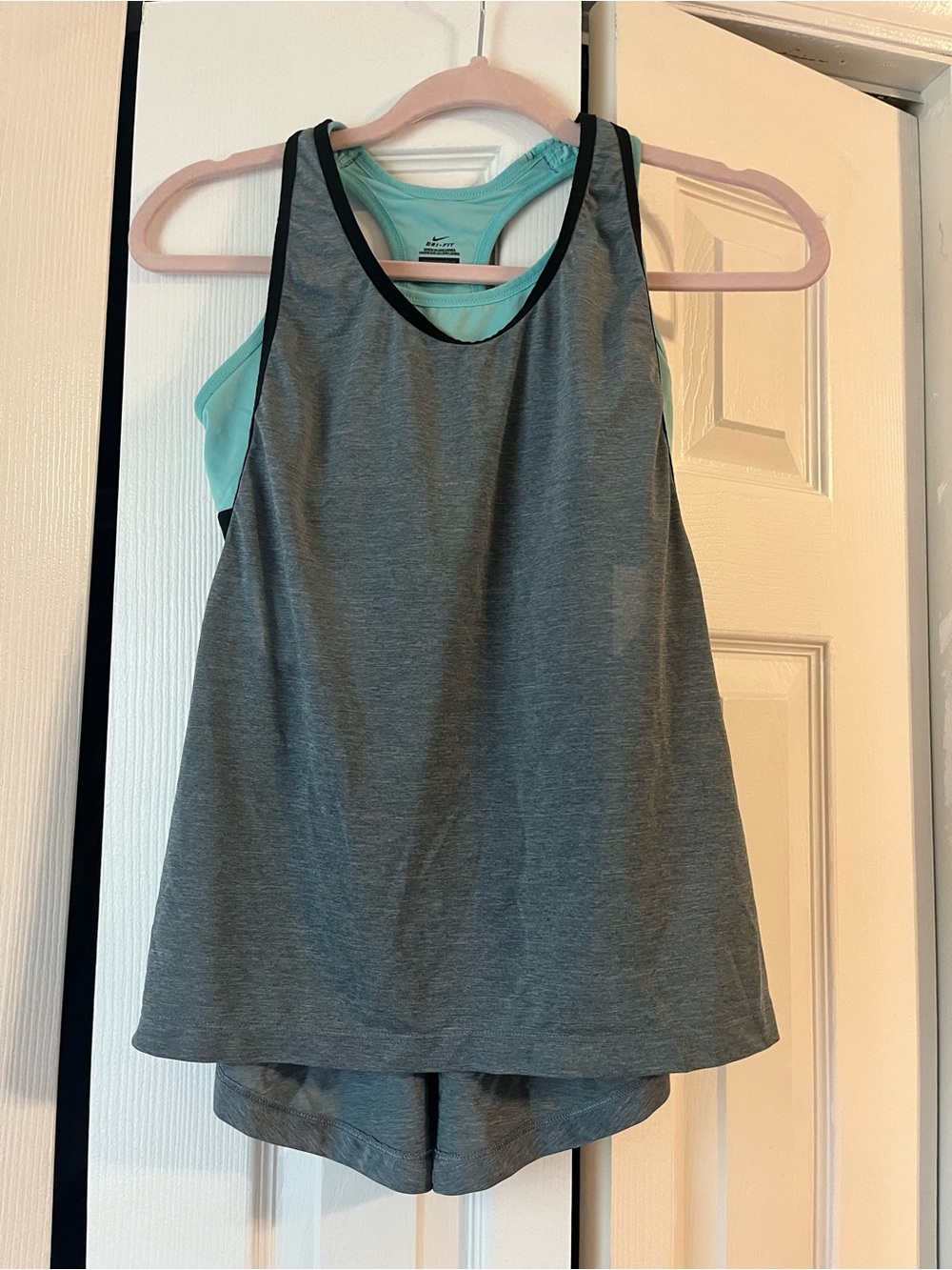 Nike Grey and Mint Green Racerback Dri-FIT Tank with Black Trim